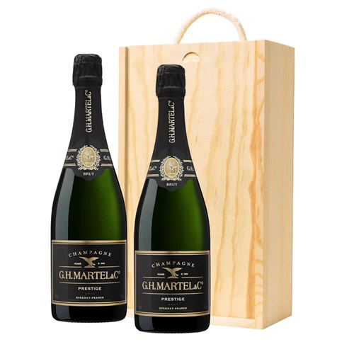 Martel Prestige Brut Champagne 75cl Double Pine Wooden Gift Boxed (2x75cl)